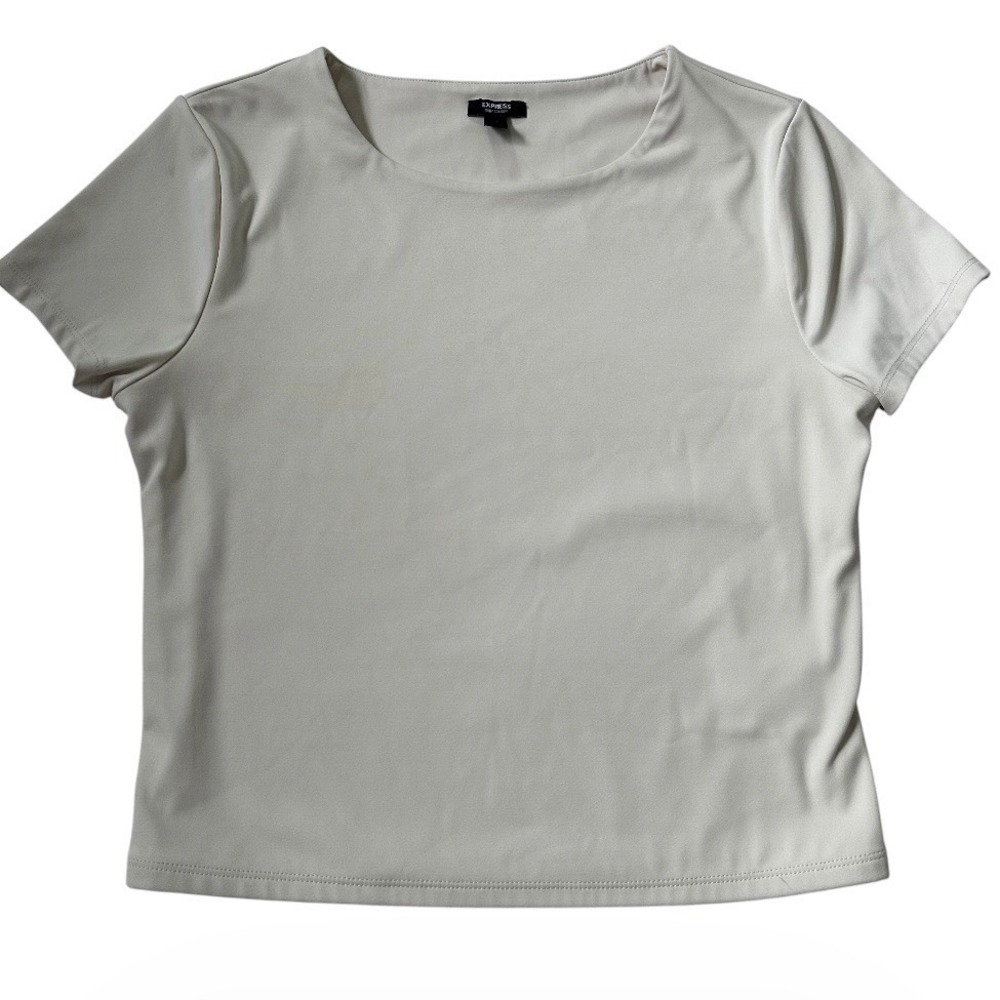 Express Body Contour Crop Top Short Sleeve Ivory Slim Fit Size Medium | 73-19